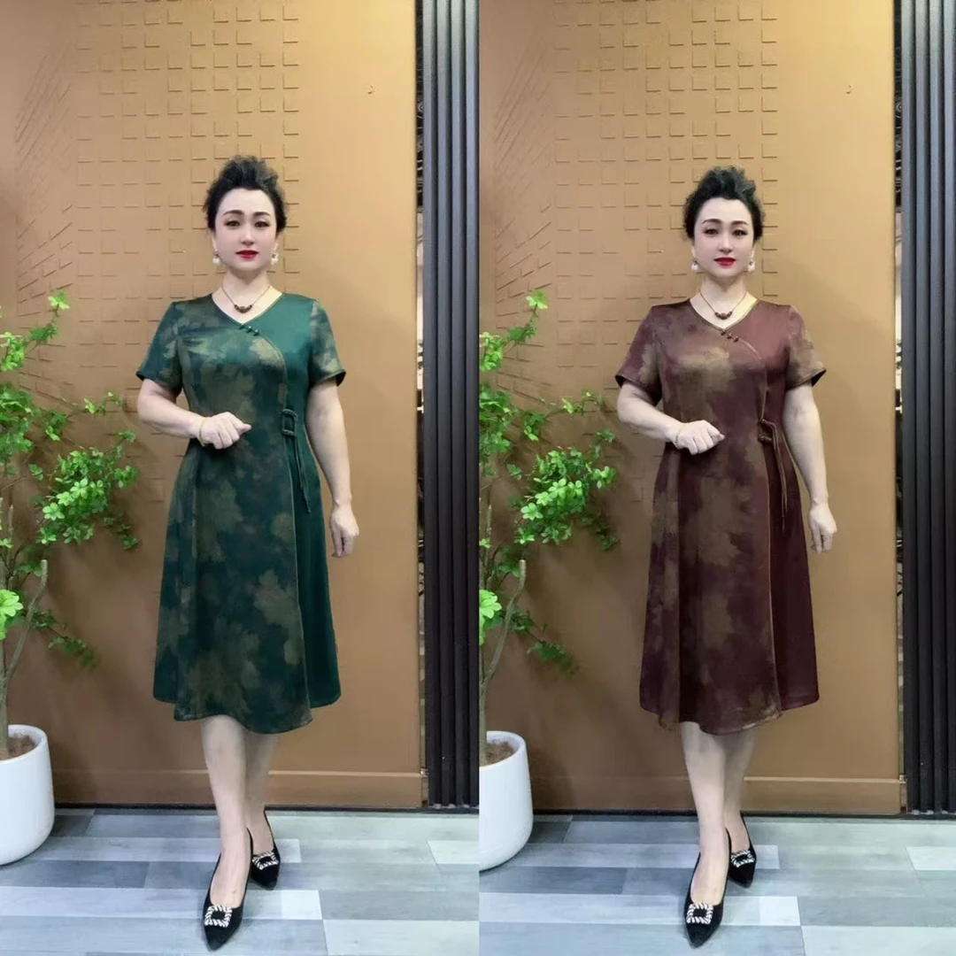 027妈妈装夏季洋气流苏连衣裙中长款中老年女装夏装宽松遮肚裙子