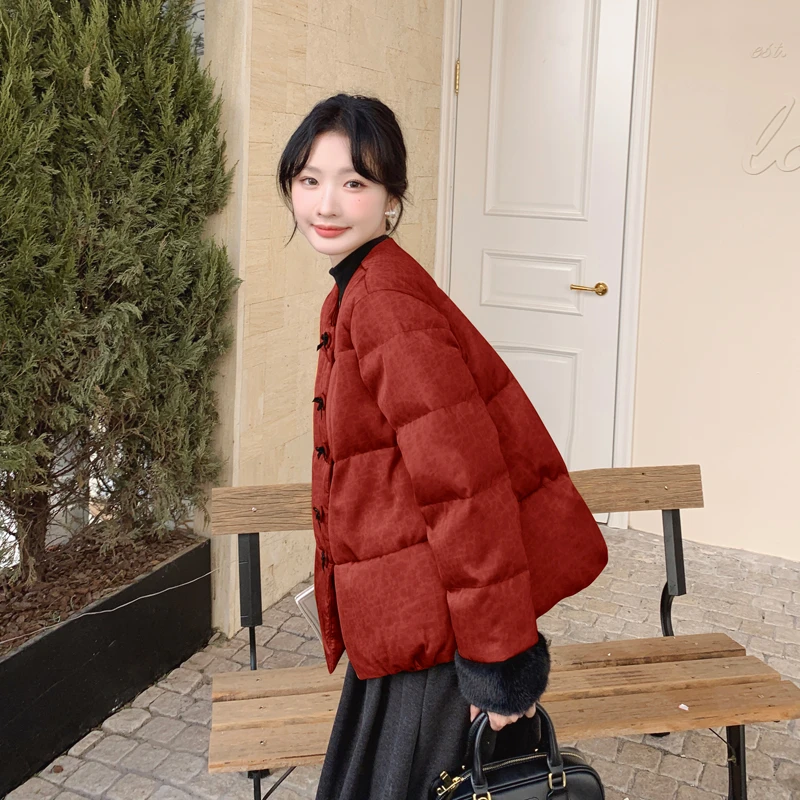 本命新年红色新中式90白鸭绒羽绒服女装爆款时尚洋气白鸭绒厚外套