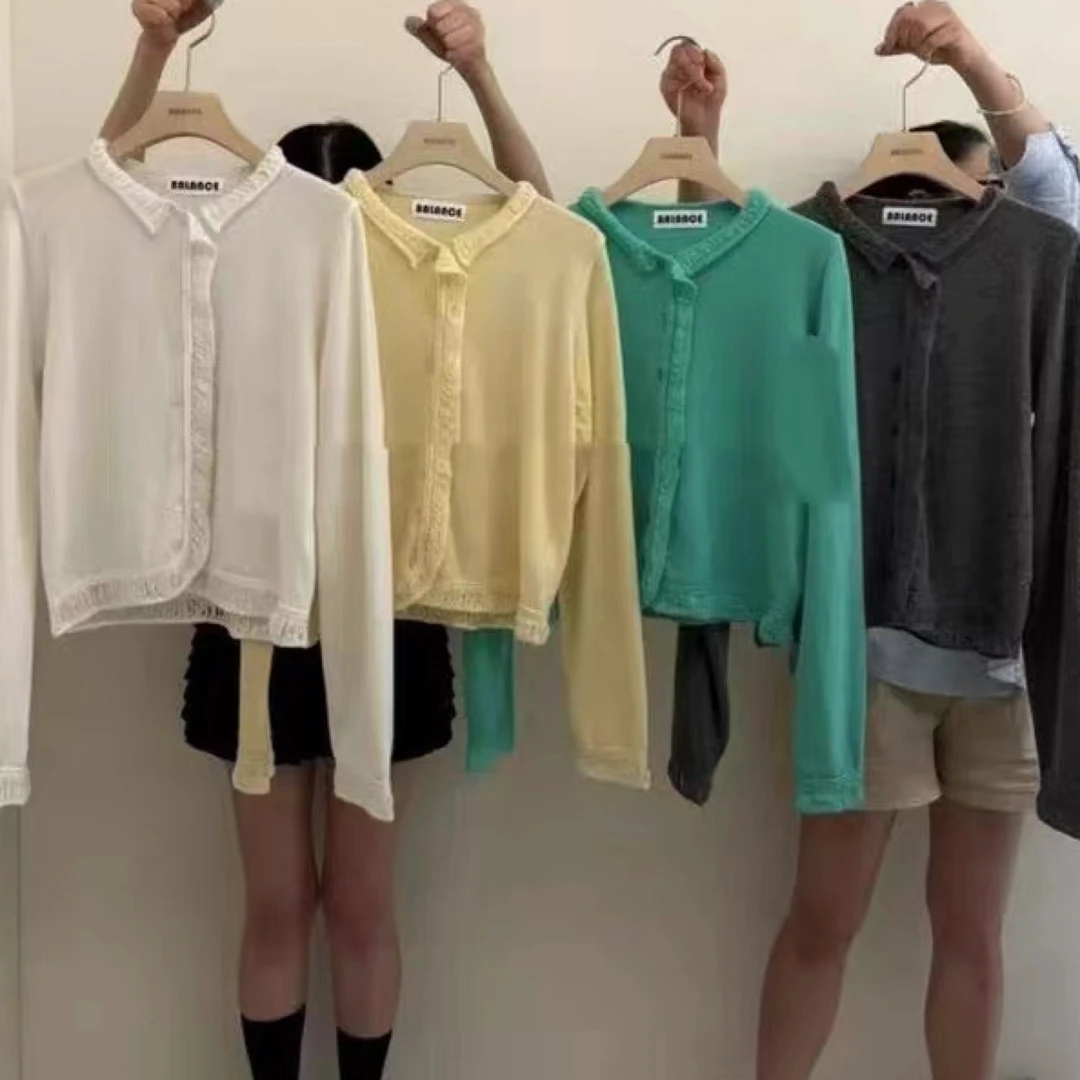 balance~女韩国正品代秋甜美文艺风小翻领纯色针织开衫