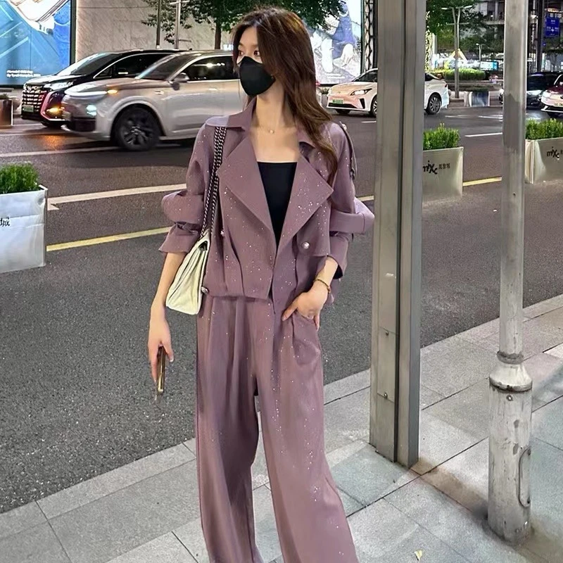 【现货运费险】秋季休闲时尚宽松上衣女显瘦气质阔腿裤套装三件套