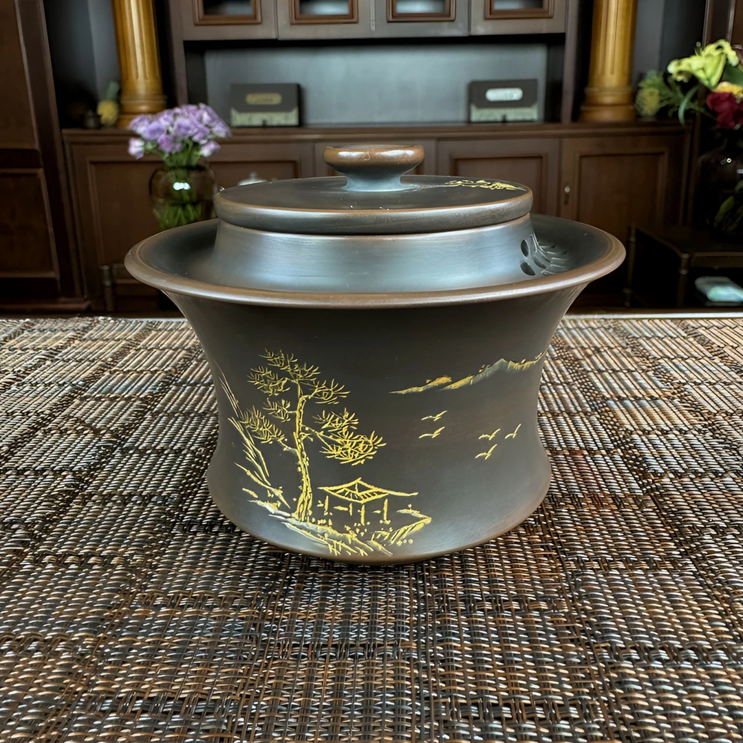 坭兴陶 全手工  小蛮腰盖碗