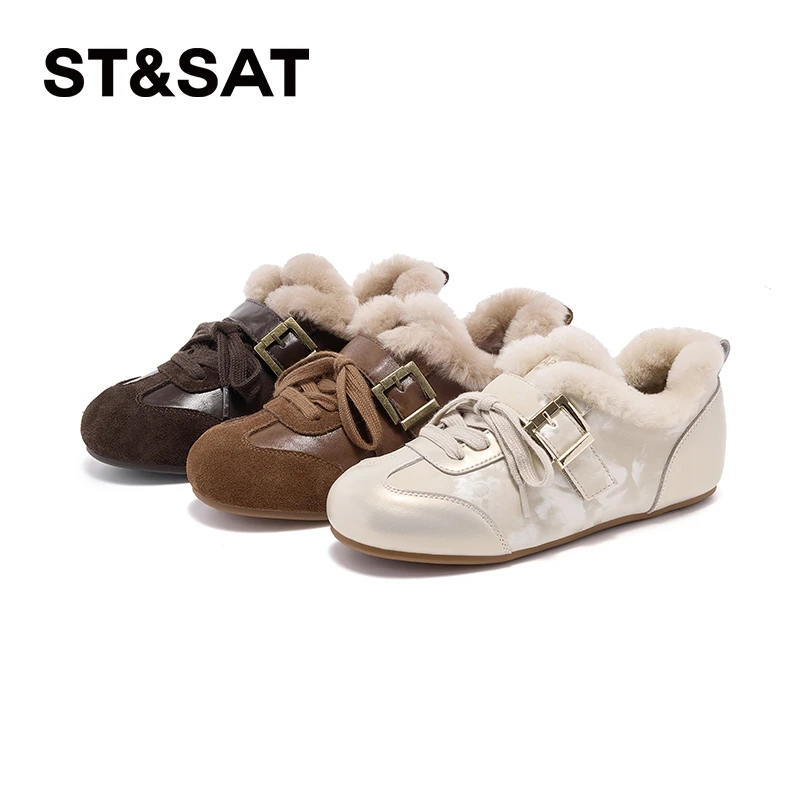 星期六复古德训鞋女2025冬季新款加绒保暖百搭轻便时尚休闲阿甘鞋