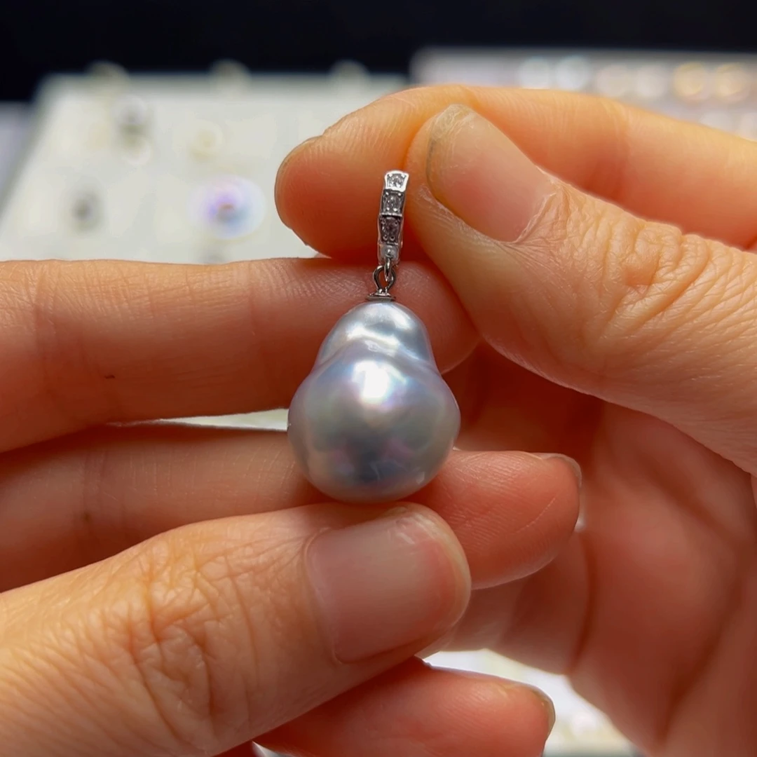 海水珍珠银S925镶嵌吊坠(不含链)