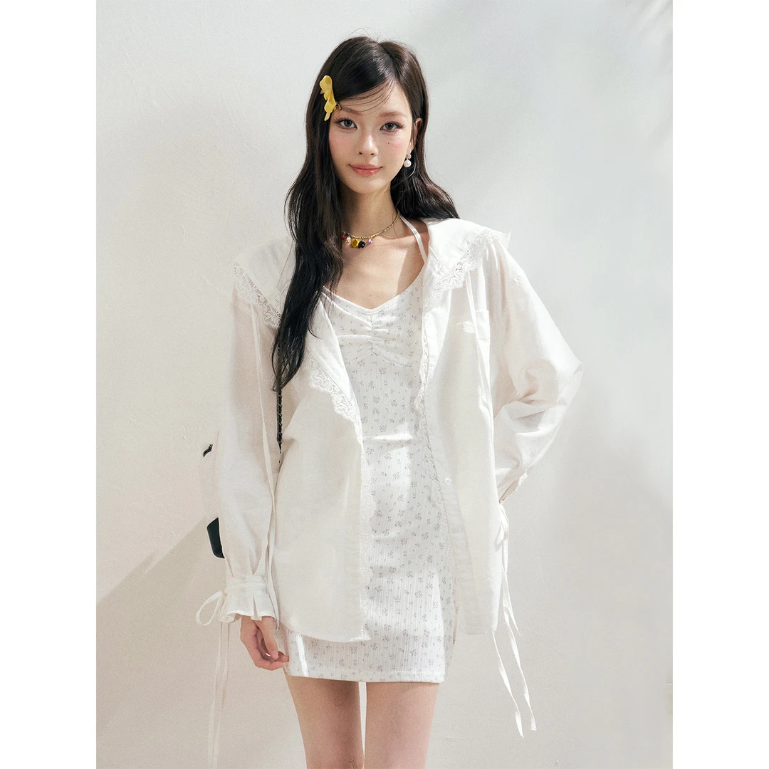 16DEWS 2025SS moricore  花边拼接蝴蝶结系带连帽衬衫