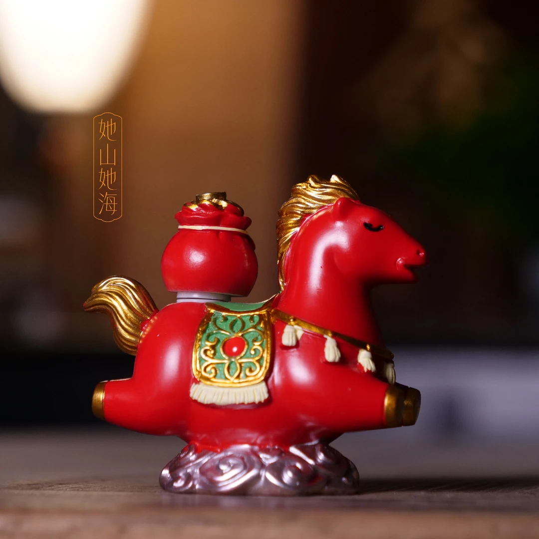 钱袋子【马上有钱小飞马】红色树脂茶宠摆件茶道零配
