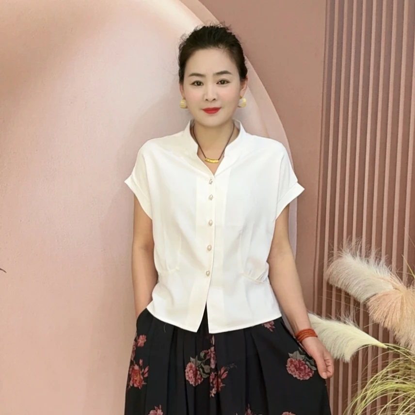 夏装短袖小众设计感宽松型气质通勤休闲V领T恤