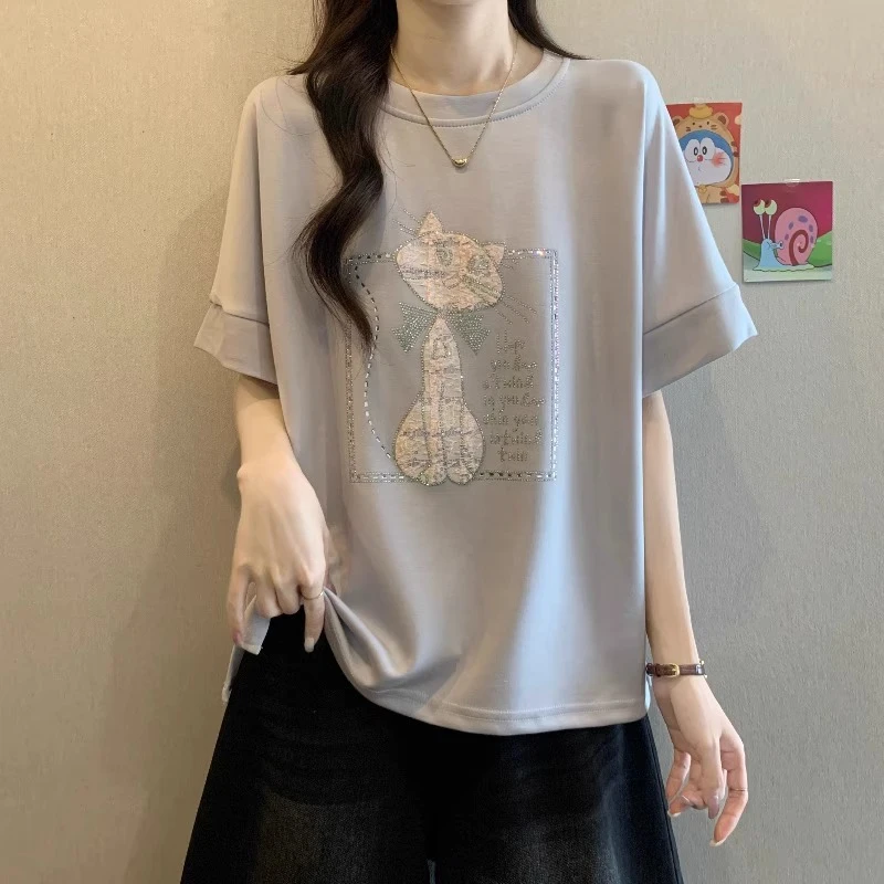 设计感洋气刺绣短袖t恤女2025夏季大码胖mm遮肚炸街独特漂亮上衣