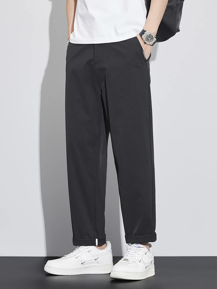 夏季男士百搭休闲西裤薄款纯色潮流舒适休闲裤透气弹力修身休闲裤