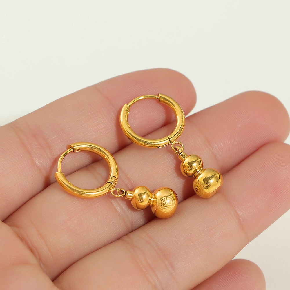 钛钢耳饰 时尚不掉色葫芦耳环耳坠耳圈福字葫芦耳扣金色耳饰