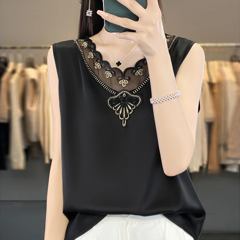 【现货宠粉】新款无袖背心女亲肤轻奢内搭仿真丝洋气夏法式打底上衣