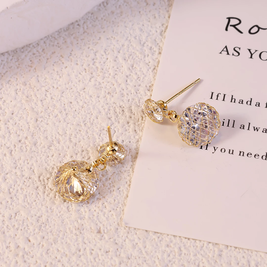 铜合金合成锆石耳饰 铜合金望桑梓耳钉N239时尚简约百搭好看