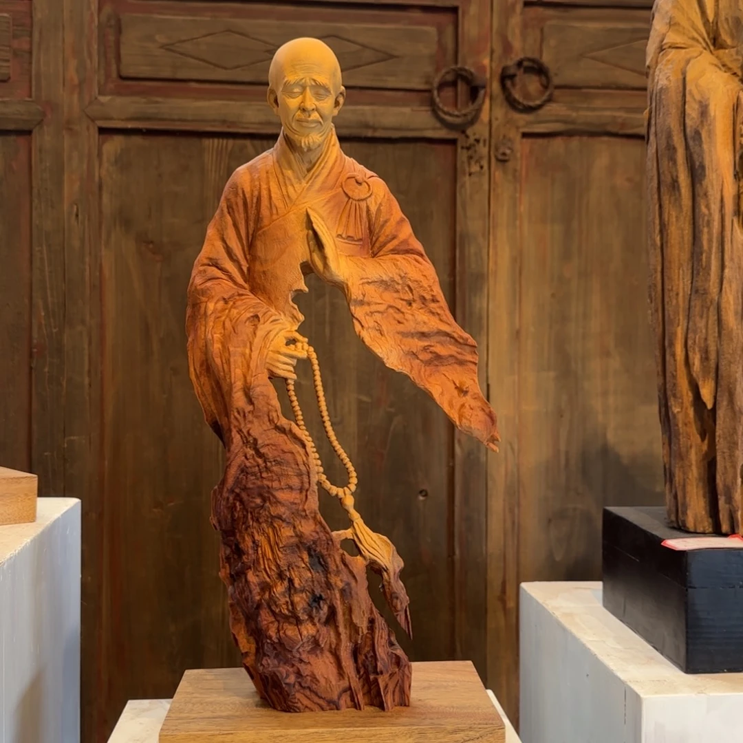 一***啡香樟木香樟木弘一法师桌面摆件作品