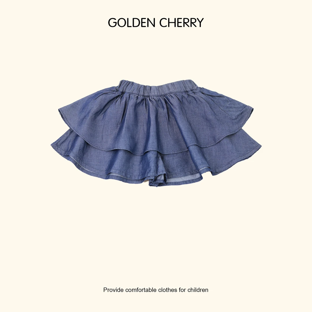 【Golden cherry】儿童丹宁色百褶嘟嘟半身裙QDD125