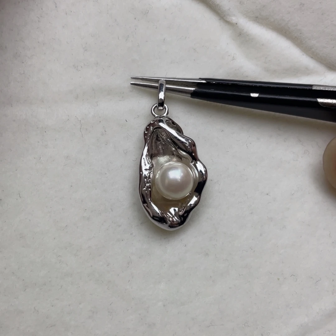 银S925镶嵌海水珍珠吊坠(不含链)