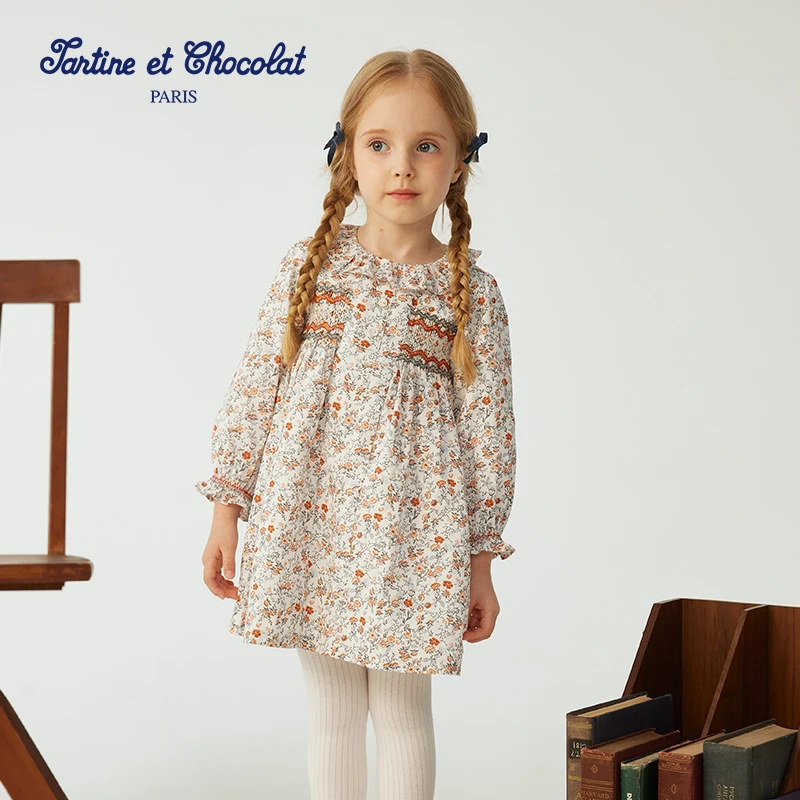 TC法国巧克力童装25秋季新款女童荷叶边连衣裙【可露丽甜心】