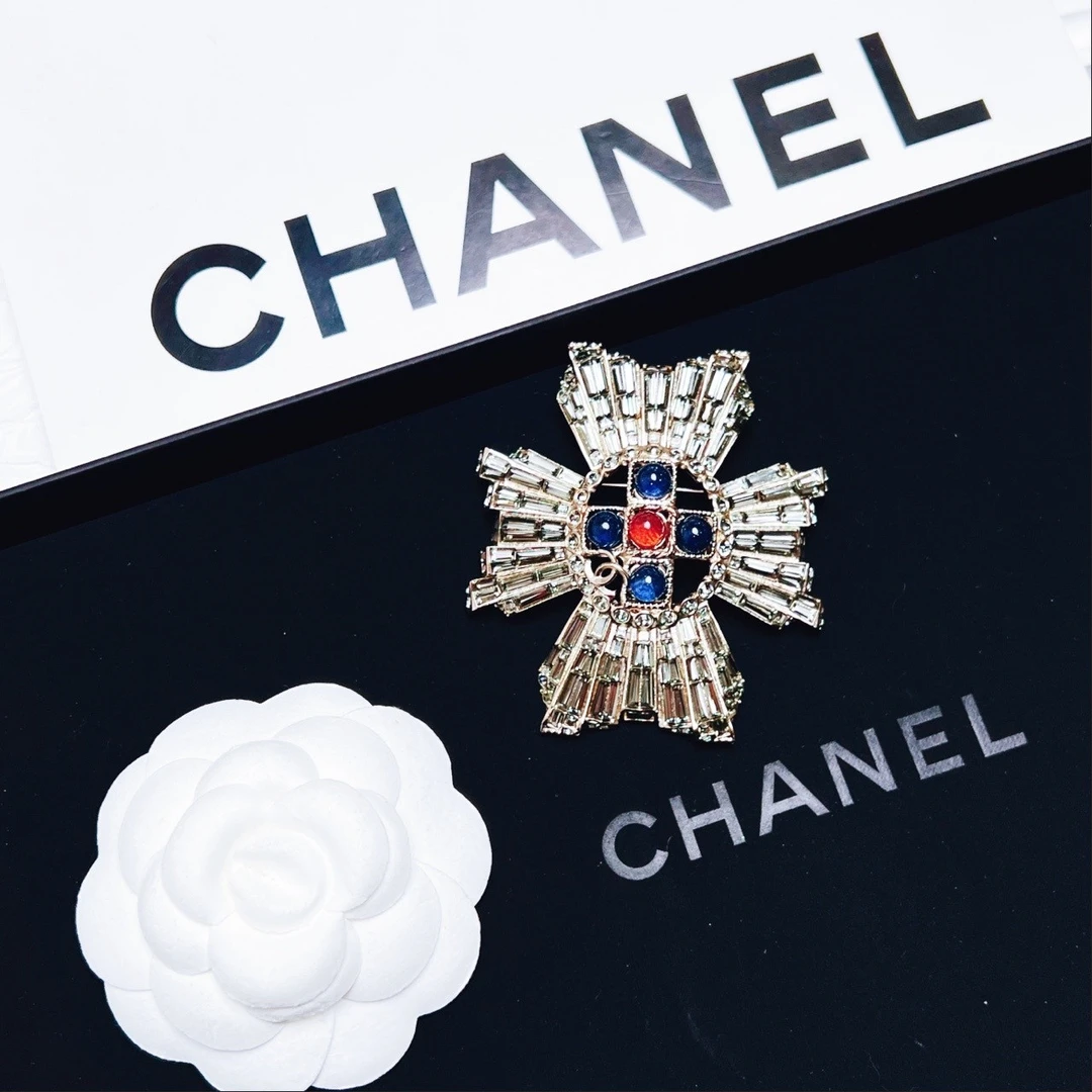 95新 Chanel/香奈儿 柚礼中古/香奈儿十字琉璃莱茵石胸针CG505013