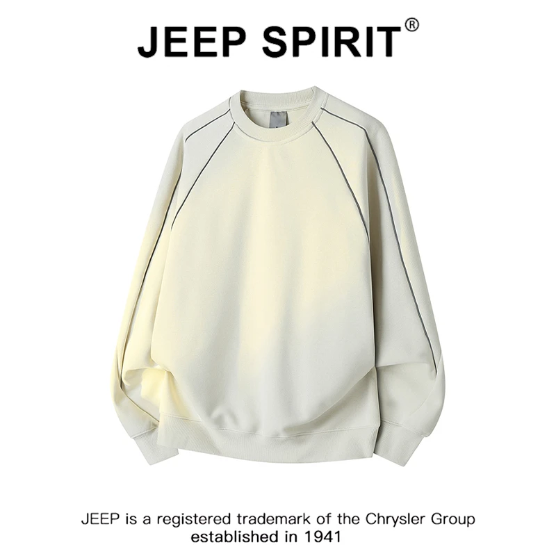JEEPSPIRIT吉普简约设计感拼接线条纯色圆领卫衣男秋季情侣上衣