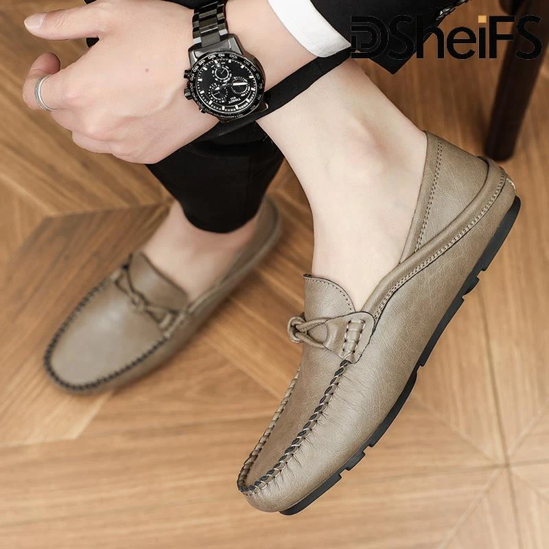 DsheiFS男士豆豆鞋男2025新款秋季真皮透气英伦一脚蹬懒人高级鞋