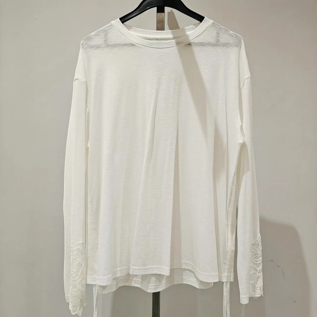 时尚百搭休闲设计感袖口蕾丝T恤/50122