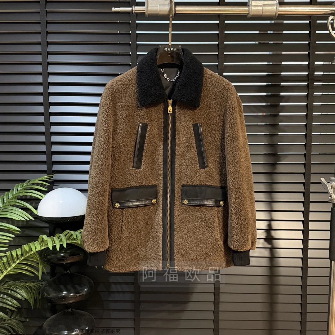 男士顶奢撞色流光羊毛外套【羊毛内胆】25079