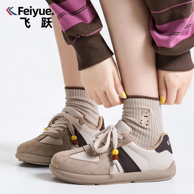 飞跃棕色复古板鞋2025秋季新款潮流时尚百搭休闲运动鞋阿甘德训鞋