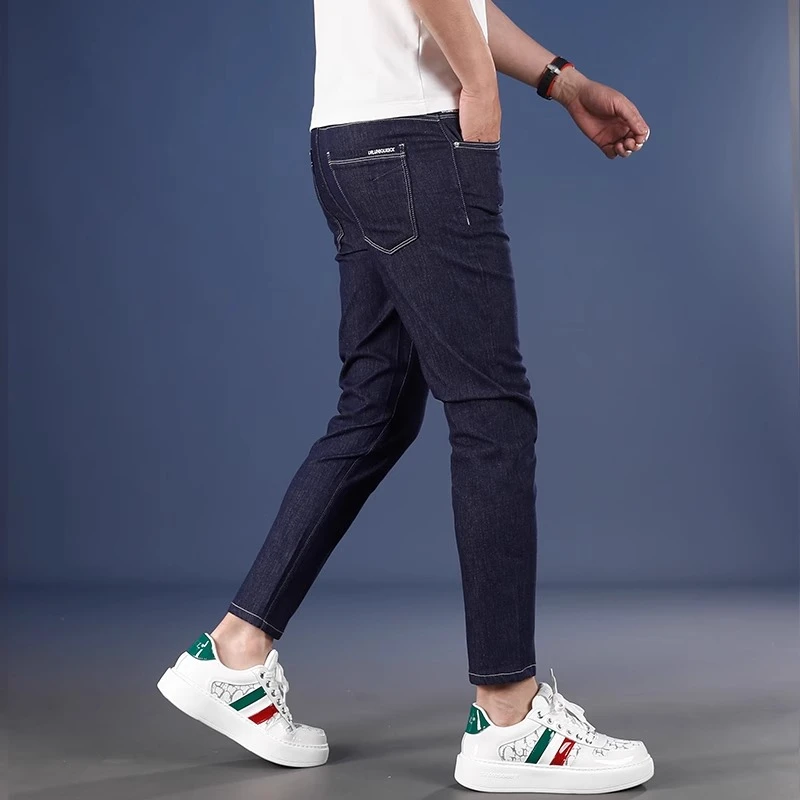 2025新款时尚简约九分牛仔裤男不掉色修身小脚显瘦弹力休闲9分裤