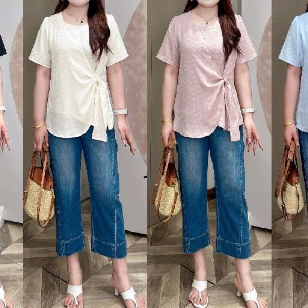 【上新上衣】PMM82036夏季新款小方领气质设计感显瘦大码女装上衣