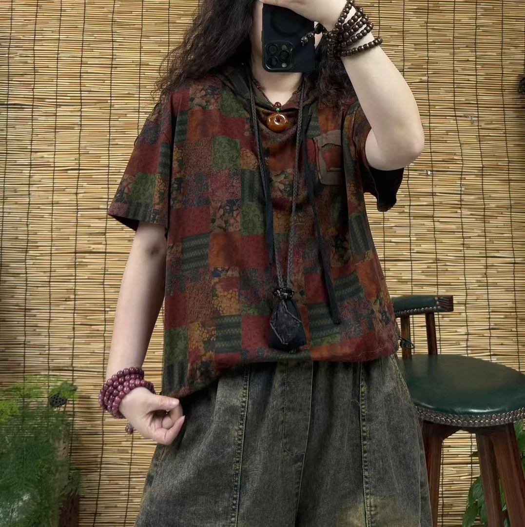 1538-1百家布方块带帽T恤（长55左右，90-150斤）