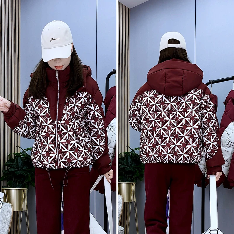 805安可拉红拼接棉衣棉服女冬季保暖加厚休闲外套2024冬季外套