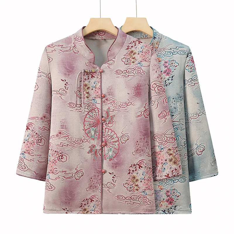 妈妈装中老年奶奶装薄款夏季开衫国风套装60岁70岁上衣