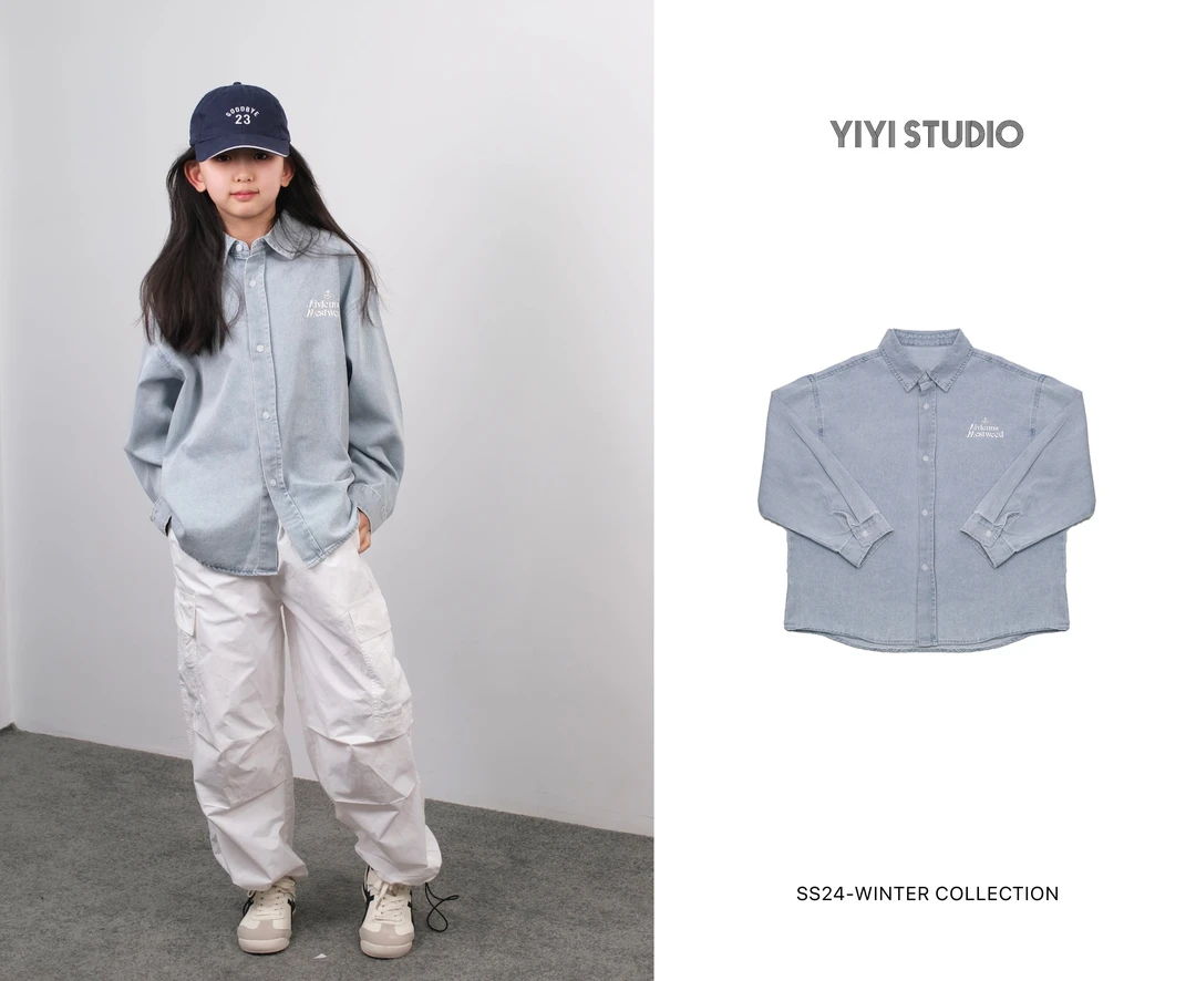 YiYi 童装浅蓝色牛仔衬衣0438