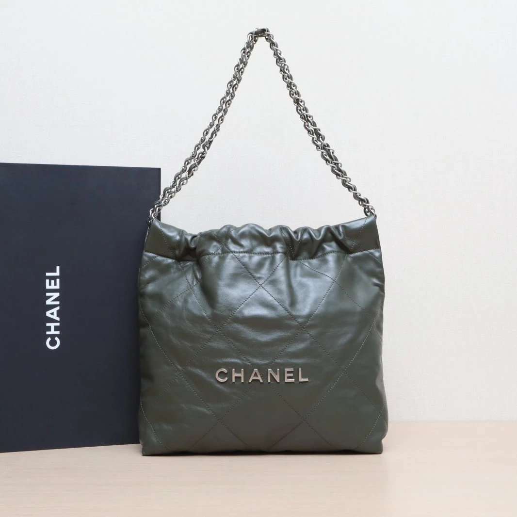 99新 Chanel/香奈儿 【小花念念】22Bag 托特包 小号 绿色 芯片开