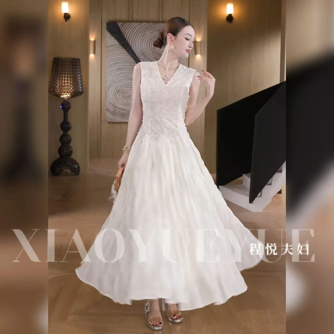 程悦夫妇【流光织梦】A-02152夏季时尚法式设计高定蕾丝刺绣连衣裙