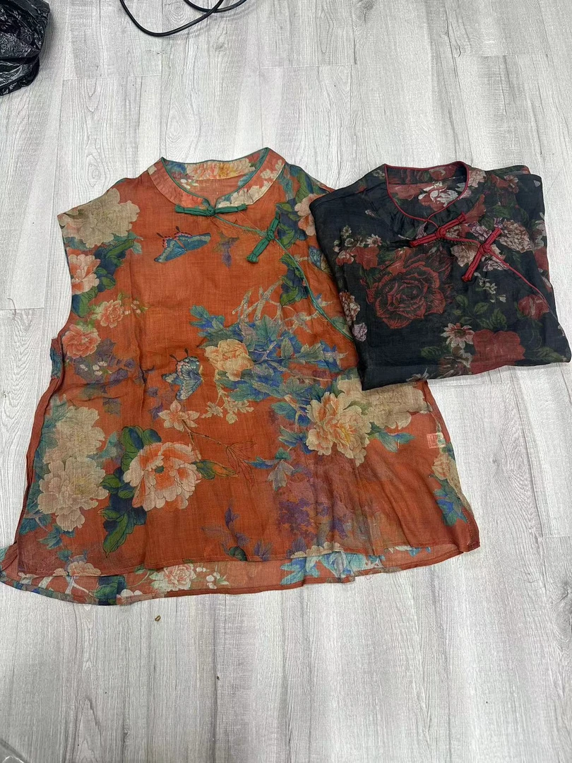 HY    苎麻印花盘扣上衣