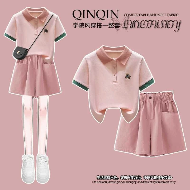 洋气女童夏季韩版短裤套装2025新款夏季儿童POLO衫短裤休闲两件套