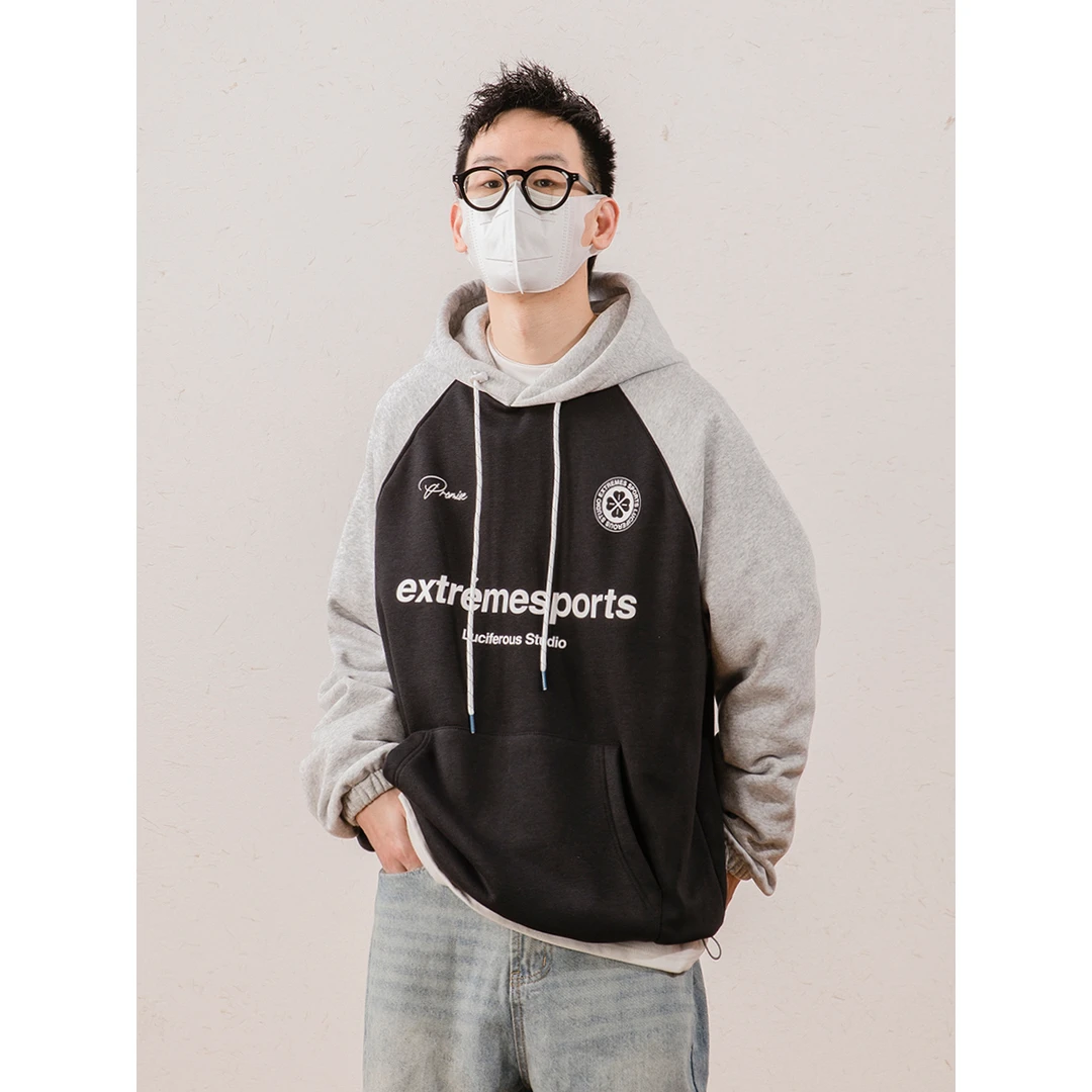 撞色印花宽松卫衣 LF23235