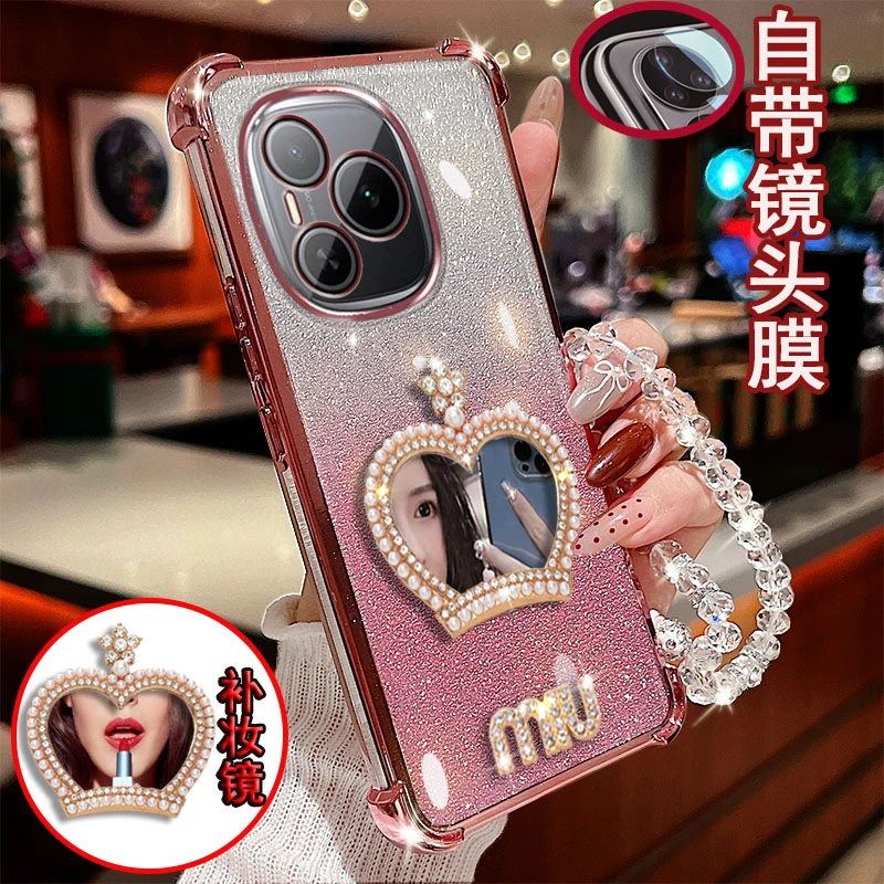 荣耀power手机壳DVD-AN00镶钻皇冠镜子气囊防摔套镜头全包边女款
