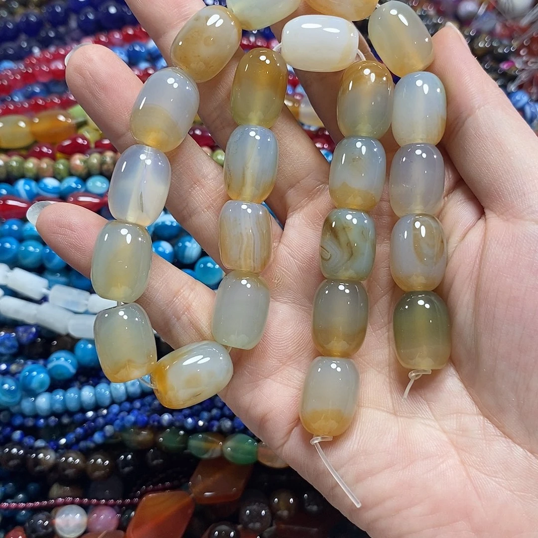 玛瑙/玉髓未镶嵌珠宝半成品玛瑙桶珠一条卡13*17mm