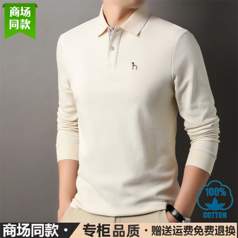 奥莱轻奢春秋款纯棉长袖t恤男翻领POLO衫韩版青年商务休闲上衣潮
