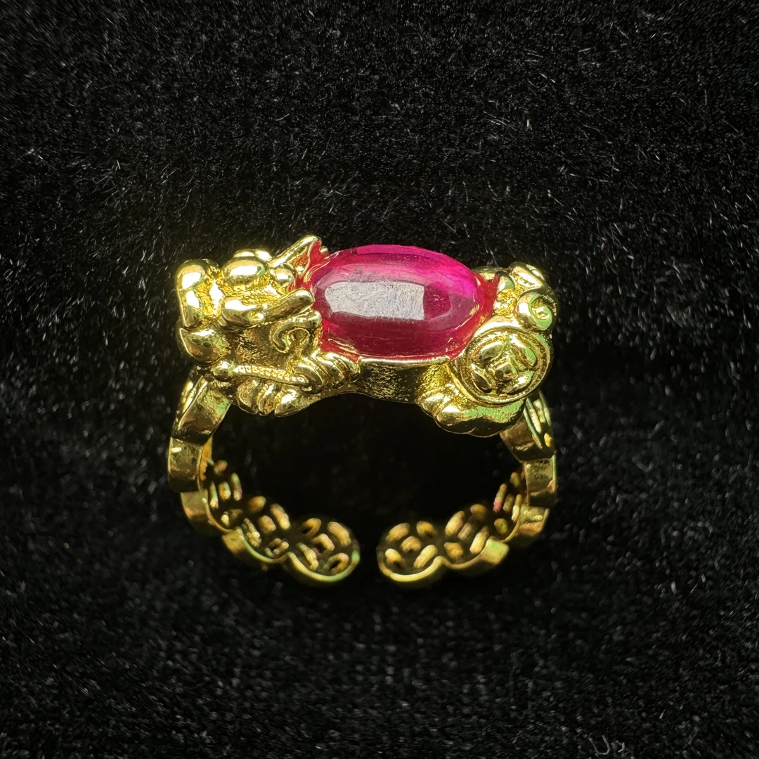 【大杨姐专属】【证书】时尚合金镶嵌人工培育红宝石貔貅戒指 DJ12512