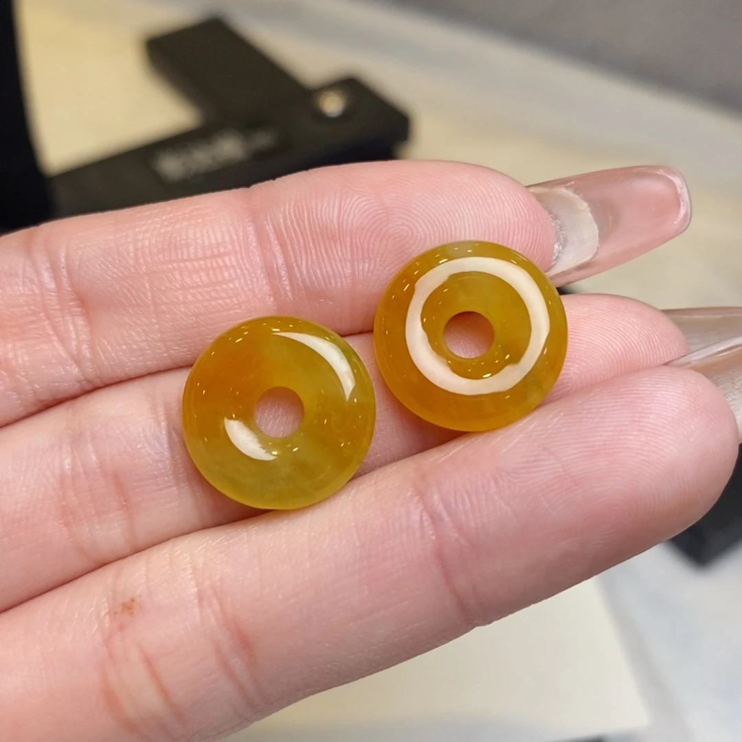 翡翠耳饰未镶嵌冰红翡甜甜圈