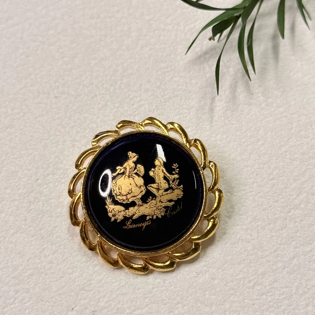 铜合金陶瓷胸针 【六六中古】孤品复古利摩日胸针ty1994
