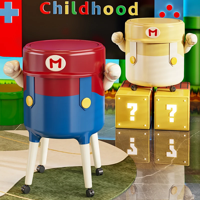 卡通垃圾桶超级马里奥2025新款厨房卧室客厅家用可爱免弯腰可移动