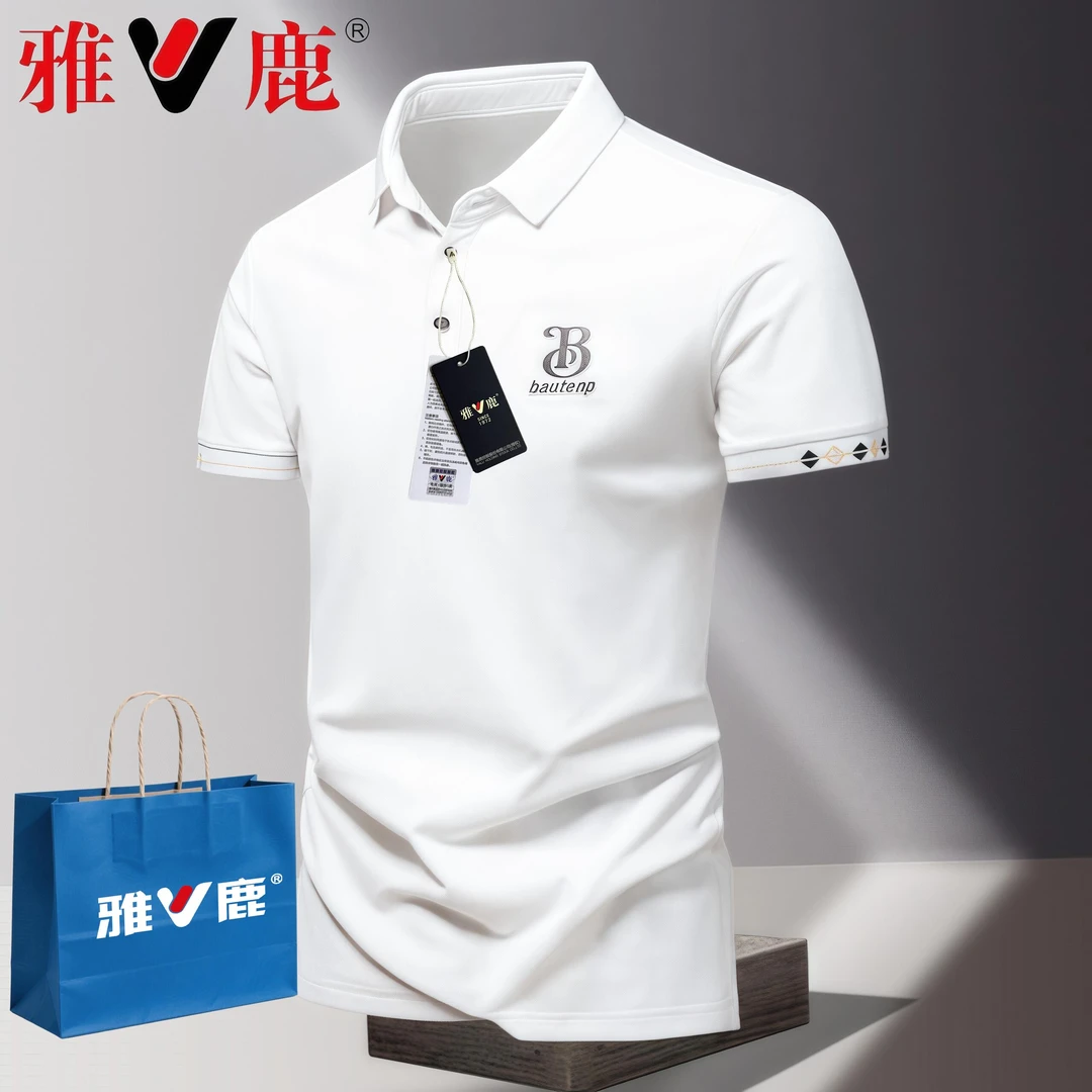 V/雅鹿翻领印花Polo衫夏季新款男士商务休闲短袖t恤时尚冰丝半袖