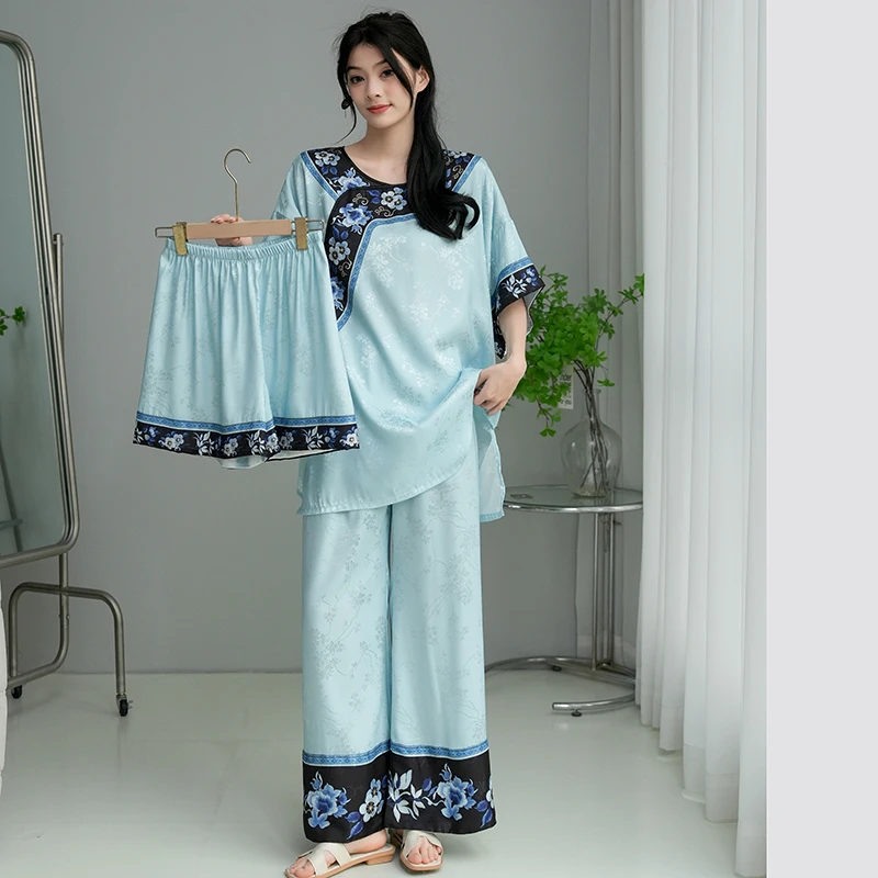 【专属】三件套中国风提花复古圆领新中式春夏家居服上衣2025