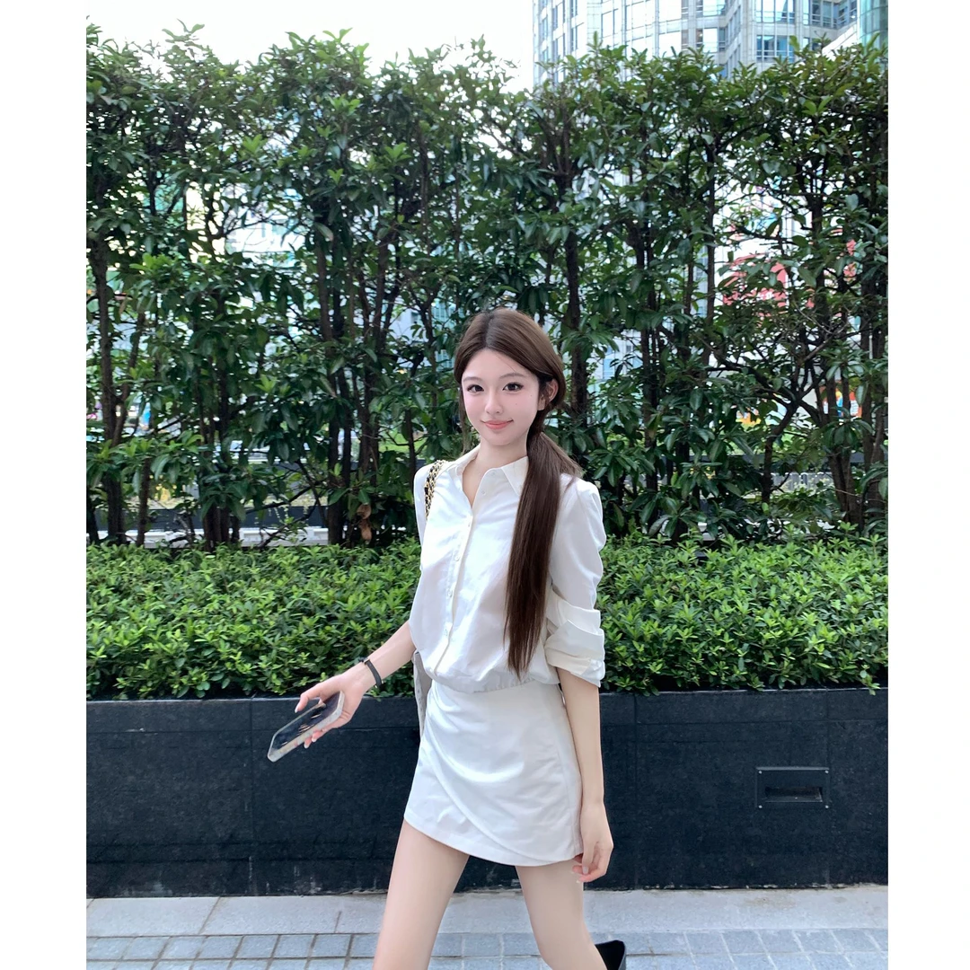 Riseaauu《简秋时语》小香风设计感显瘦收腰衬衫连衣短裙 Q50853256