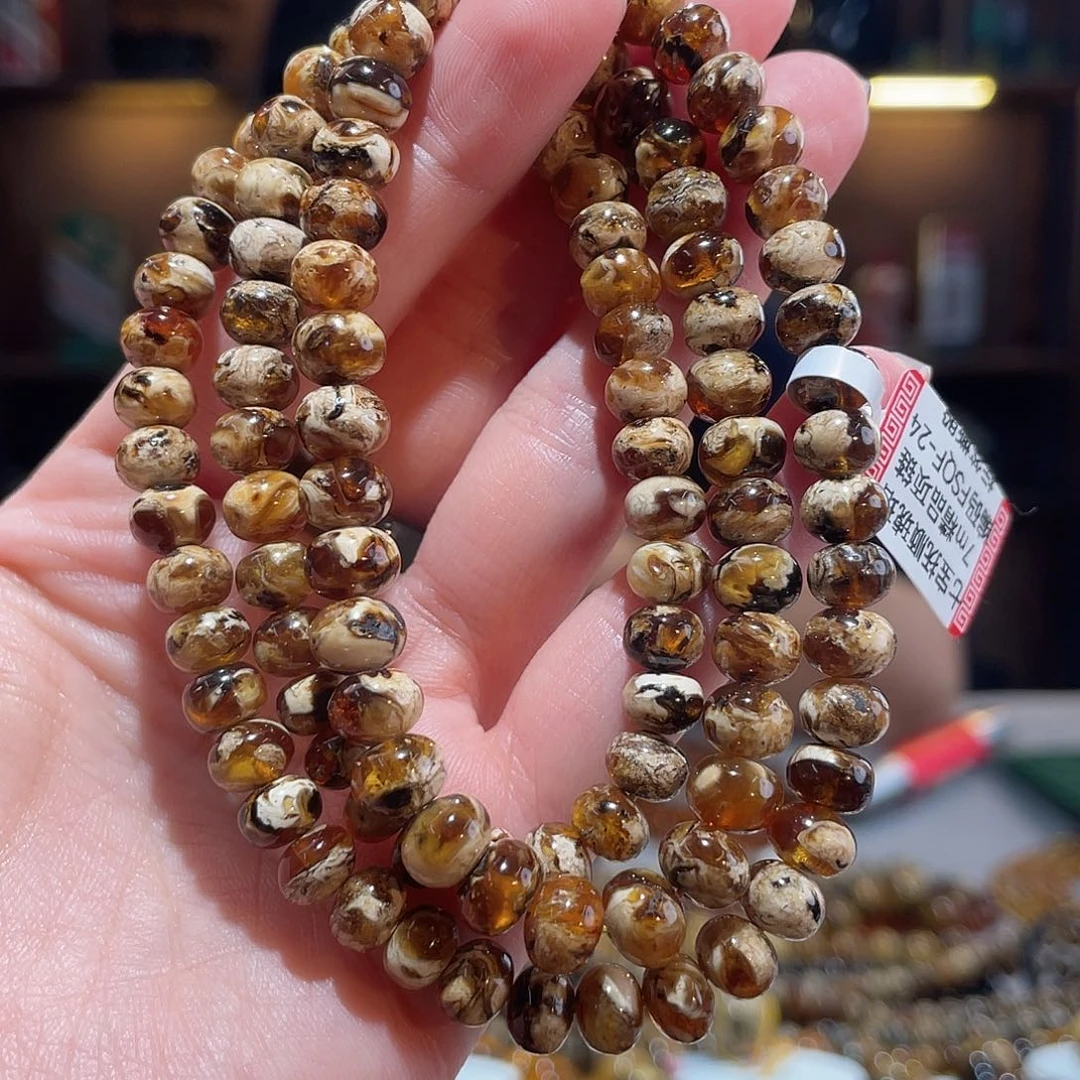琥珀未镶嵌手链7m瓷白溶洞