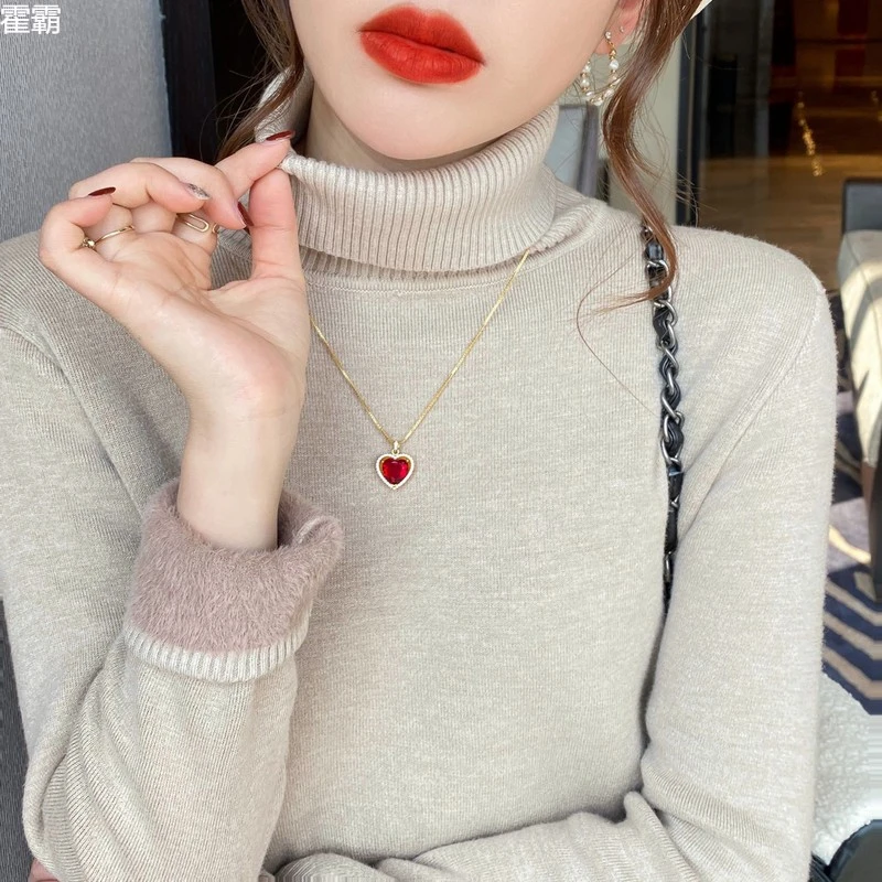 高端轻奢加绒加厚毛衣女保暖衣年高领打底衫冬季内搭秋冬新款洋女