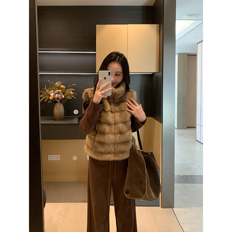 XINYI【焦糖咖啡】冬季毛毛马甲外套女显瘦百搭马夹X625T19741