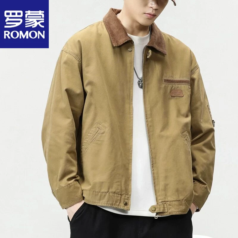 罗蒙罗蒙美式复古重磅工装夹克男潮牌春秋季纯棉宽松大码户外猎装
